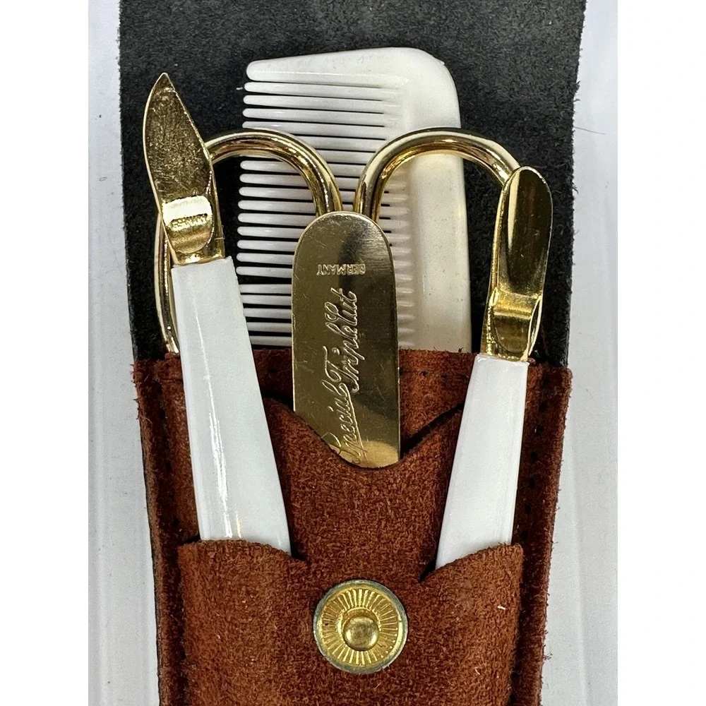 Vintage Travel Personal Grooming Kit‎ Scissors Comb Nail File Cuticle Tool Case